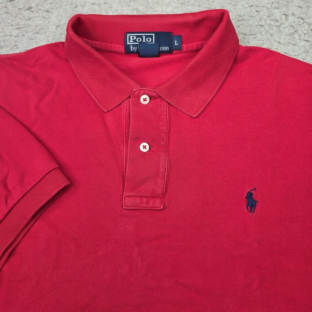 Polo Ralph Lauren Shirt Mens L Red Short Sleeve Preppy Pony 100% Cotton